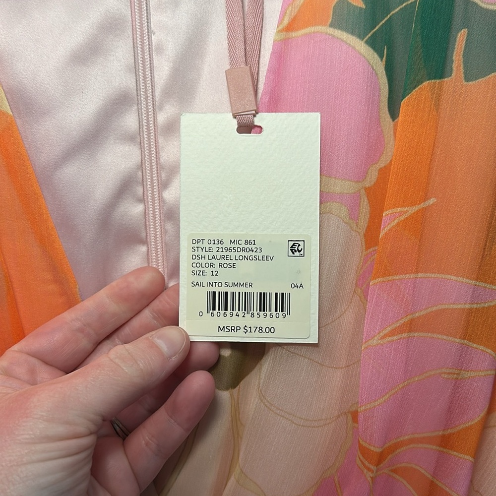 Alex Marie Sail Into Summer Laurel Long Sleeve Pink Floral Dress Size 12 - Picture 5 of 6